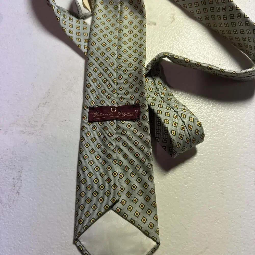 Vintage SAS Light green etienne aigmer Patterned Silk Blend Necktie